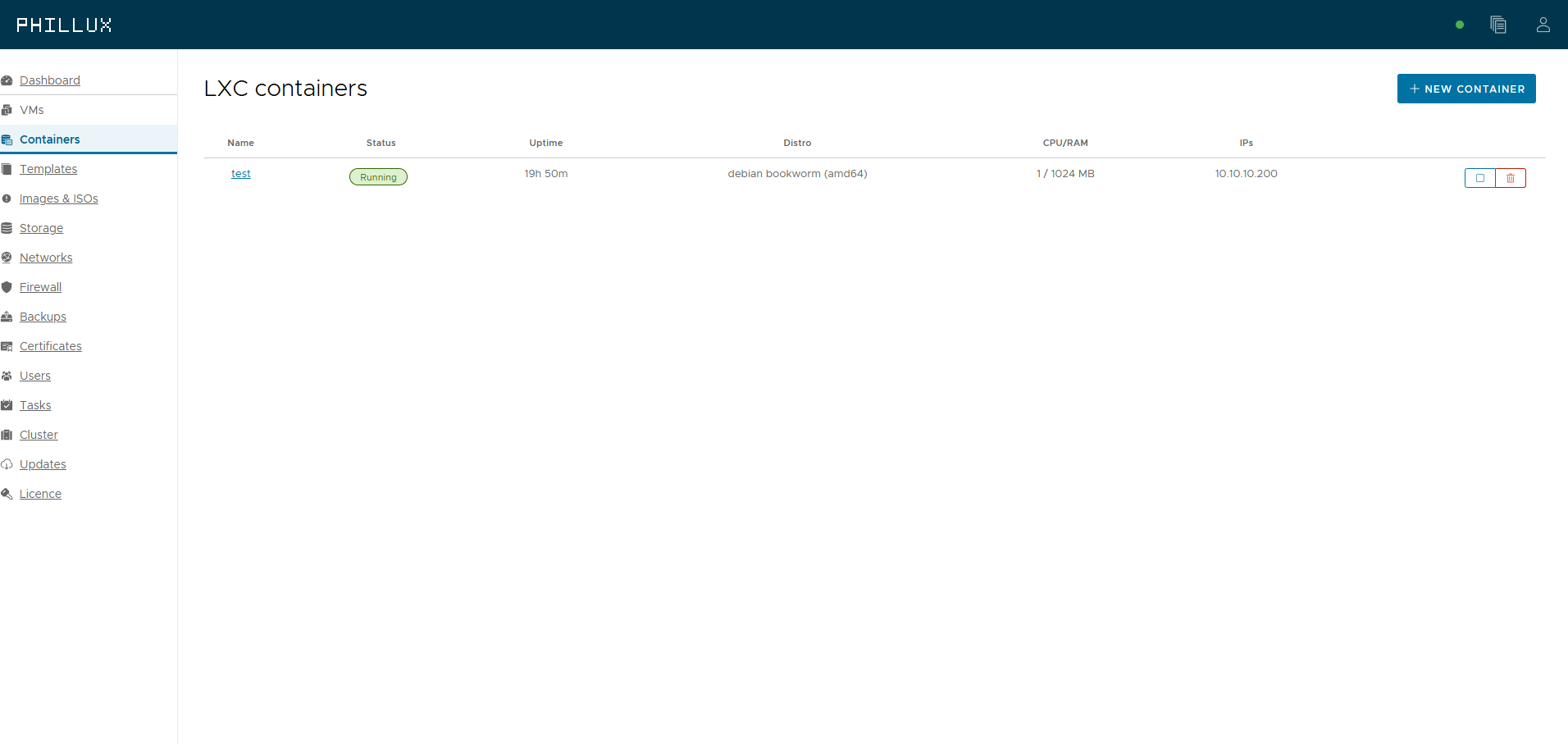 List of LXC containers with distribution, CPU/RAM and IP addresses